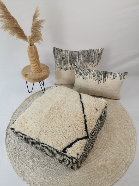 Marokkanischer Vintage Pouf, Berber Bodenkissen, Sitzkissen aus Wolle, Vintage Bodenkissen, Boho Sitzkissen Marrakesch