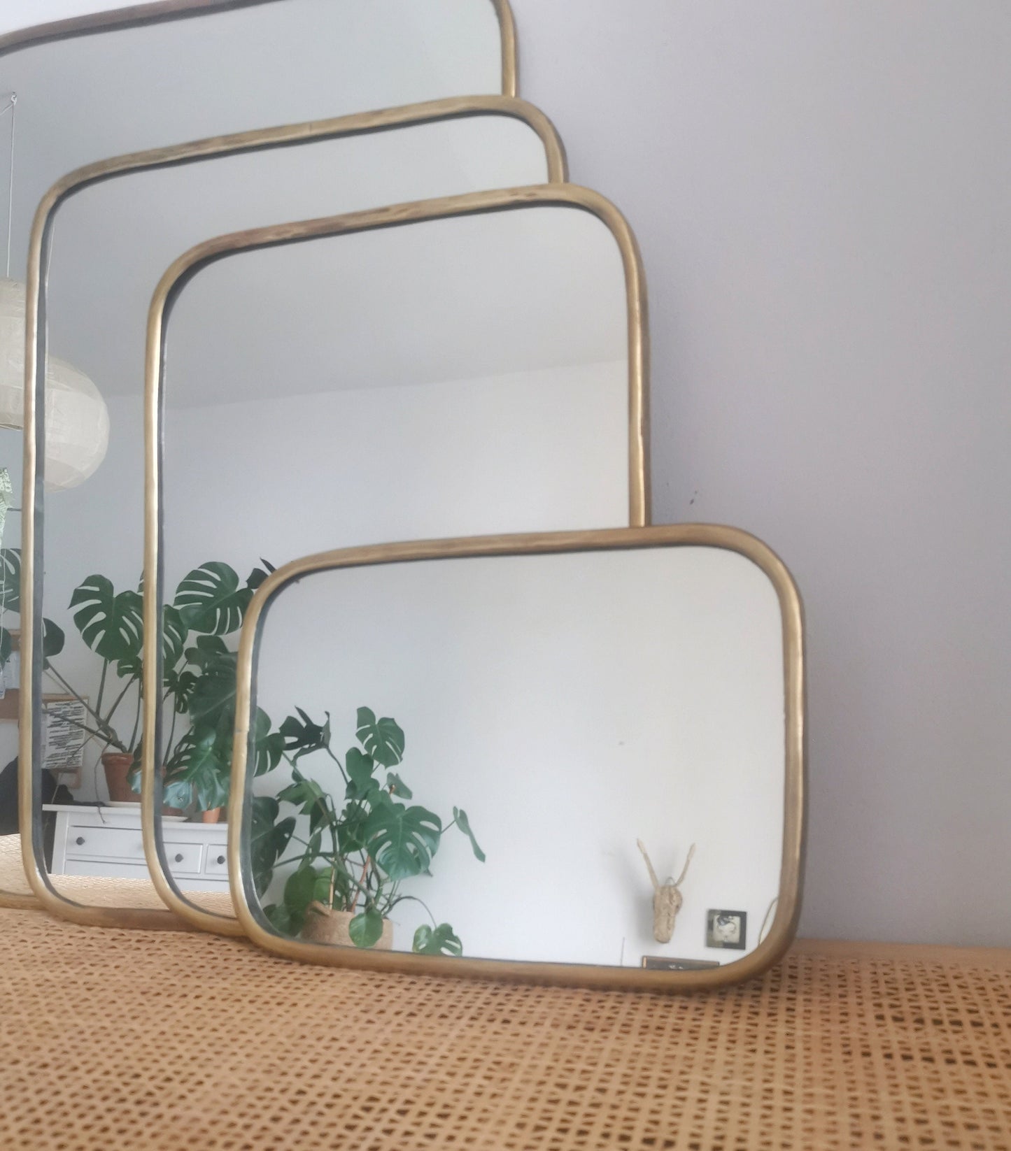 Rectangular mirror with golden brass frame, rectangular wall mirror, handmade in Morocco