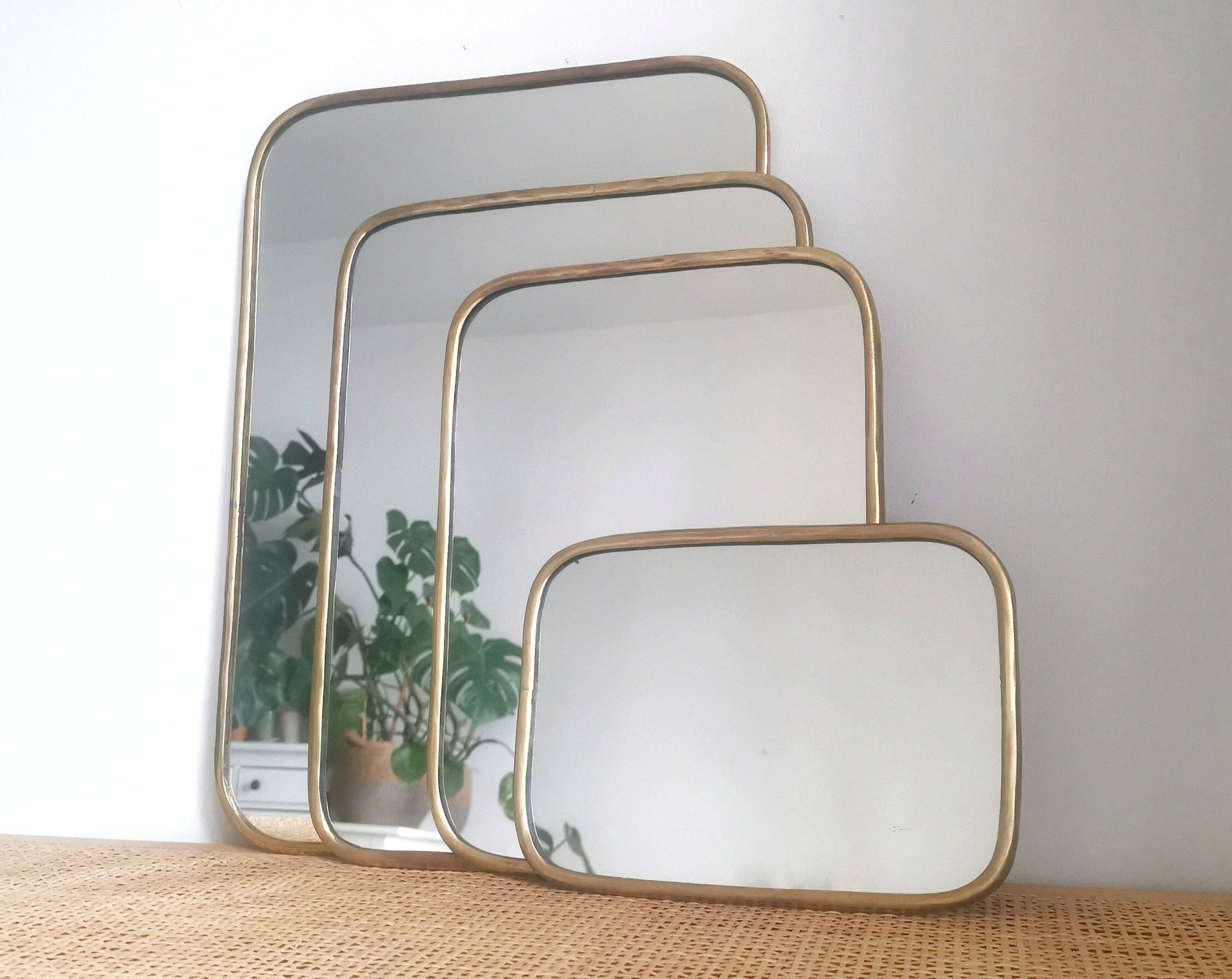 Rectangular mirror with golden brass frame, rectangular wall mirror, handmade in Morocco