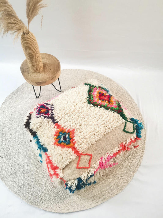 Marokkanischer Pouf, Berber Bodenkissen, Sitzkissen aus Wolle, Vintage Kissen, Boho Sitzkissen Beni Ourain