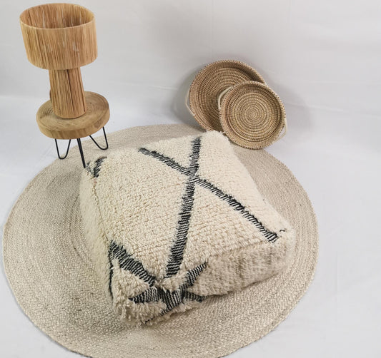 Marokkanischer Pouf, Berber Bodenkissen, Sitzkissen aus Wolle, Vintage Kissen, Boho Sitzkissen Marrakesch, Beni Ourain