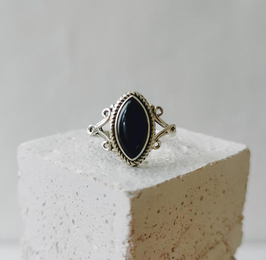 925 Silber Ring mit Onyx Stein oval, schwarzer Onyx Silberring, Sterling Silber Ring mit Onyx Edelstein