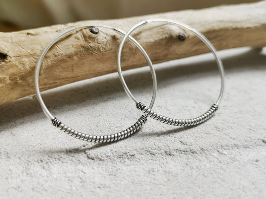 Sterling Silber Bali Creolen | 925 Silber Creolen 40mm | Ohrringe Silber 925 | Boho Hippie Creolen | Bali Hoops cocosy.berlin