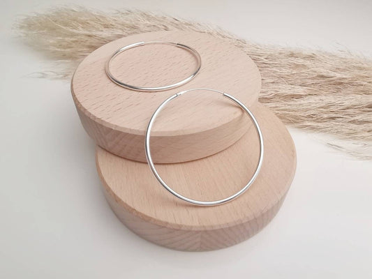 Large Sterling Silver 925 Hoop Earrings 50mm x 2mm, Lightweight Hoop Earrings, Minimalist Earrings, Silver Hoop Hoops 5 cm