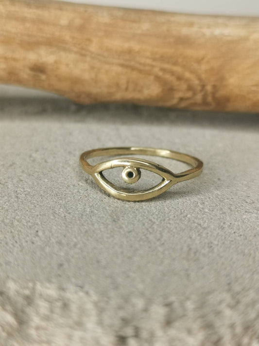 Messingring mit Auge / Ring aus Messing / Schutz vor Böser Blick Ring / Boho Ring / Festival Schmuck / Goldener Ring / Hippie / Tribal / Evil Eye Ring