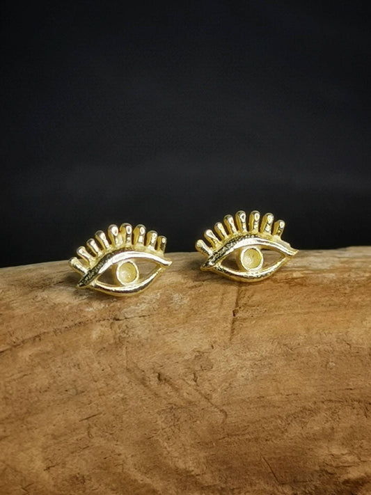 Eye studs silver 925 gold plated, studs sterling silver gold