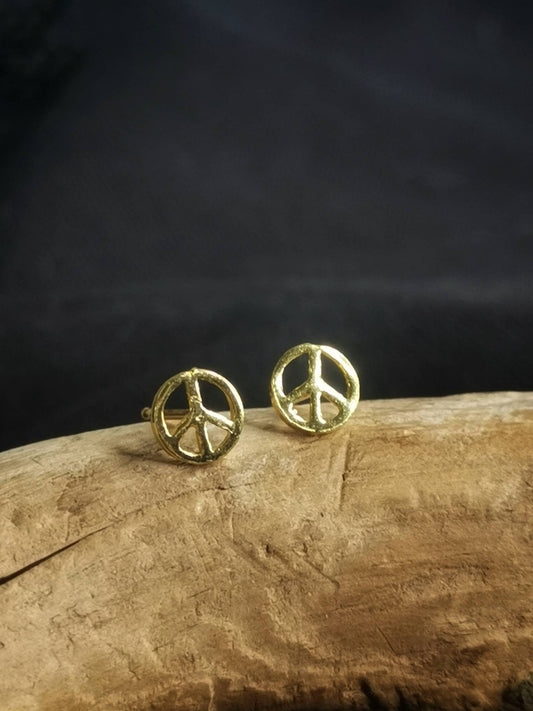 Peace stud earrings silver 925 gold plated, stud earrings sterling silver gold, mini peace silver stud earrings, peace stud earrings