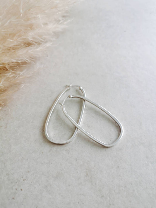 Big Silver 925 Hoop Earrings, Geometric Earrings, Oval Shape, Minimalist Earrings, Silver Earrings 55mm, Gift