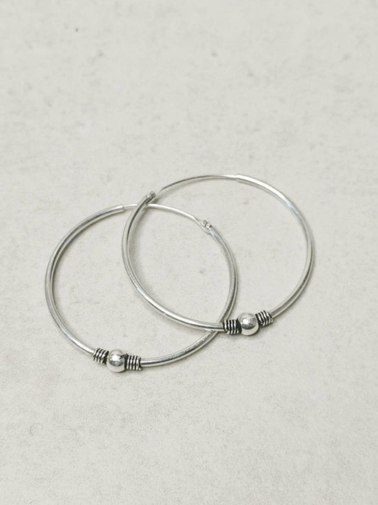 Sterling Silver Bali Hoop Earrings, 925 Silver Hoop Earrings, Hoop Earrings 30mm, Silver 925 Earrings, Boho Hippie Hoop Earrings, Bali Hoop Earrings