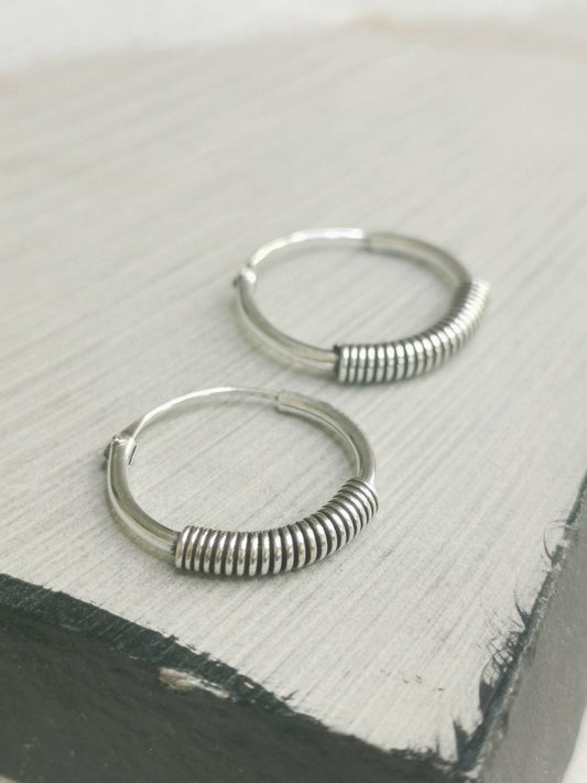 Sterling Silver Bali Hoop Earrings, 925 Silver Hoop Earrings, Hoop Earrings 14mm, Earrings Silver 925, Boho Hippie Hoop Earrings, Bali Hoop Earrings, Mini Hoop Earrings