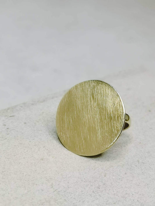 Statement ring, brass ring, disc ring, large ring with disc, golden ring