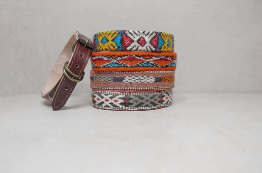 Dog collar made of leather and vintage kilim fabric, medium-sized dog collar from Morocco, collar for dogs, handmade unique